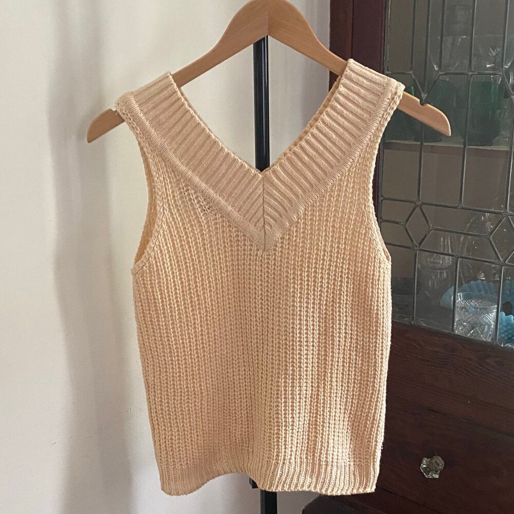 Vintage 80s Currants Jeri Jo Knit Sweater Vest Cream V-Neck Open Stitch Top XS - Picture 10 of 17